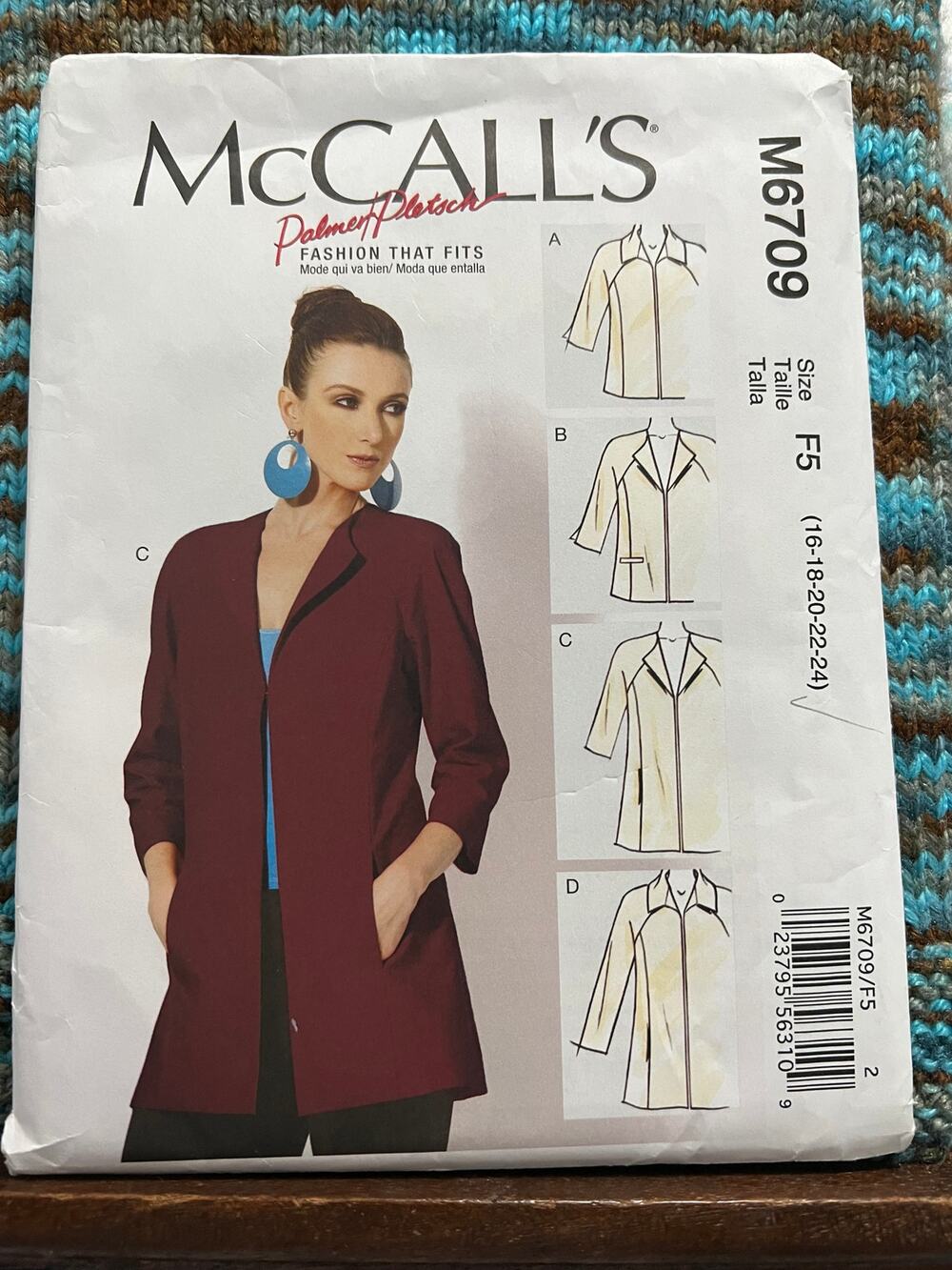 McCalls 6709 sewing pattern jacket pattern zip front size 16 18 20 22 24